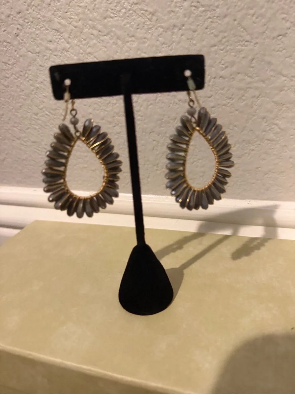 Francesca's Collections Blue Teardrop Beaded Hoop Earrings